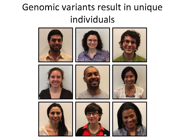 Genomic variants result in unique individuals 