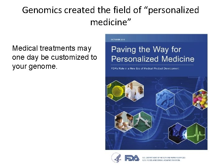 Genomics created the field of “personalized medicine” Medical treatments may one day be customized