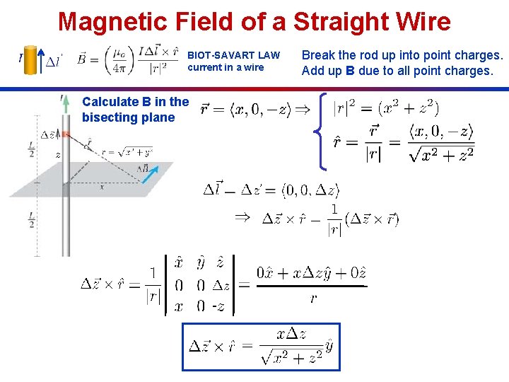 Magnetic Field of a Straight Wire BIOT-SAVART LAW current in a wire Calculate B