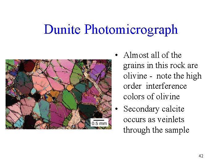 Dunite Photomicrograph • Almost all of the grains in this rock are olivine -