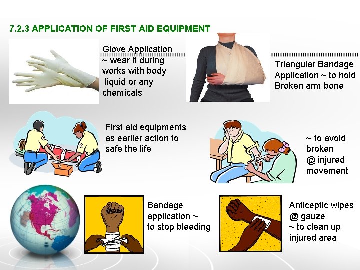 7. 2. 3 APPLICATION OF FIRST AID EQUIPMENT Glove Application ~ wear it during