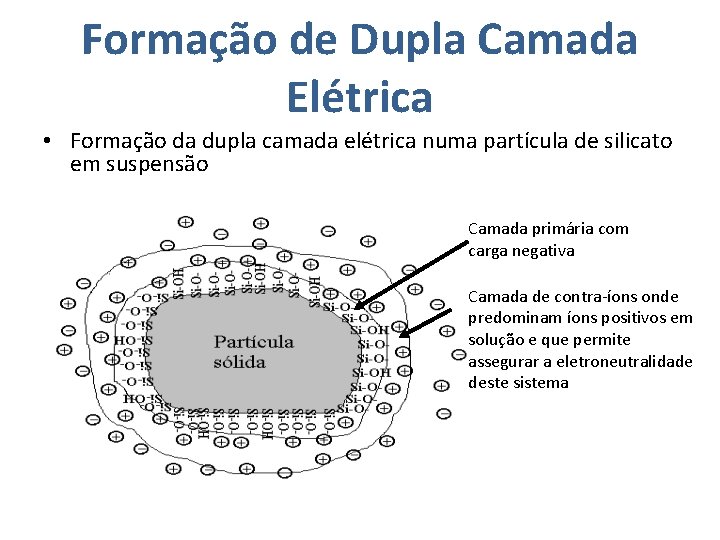 Formação de Dupla Camada Elétrica • Formação da dupla camada elétrica numa partícula de