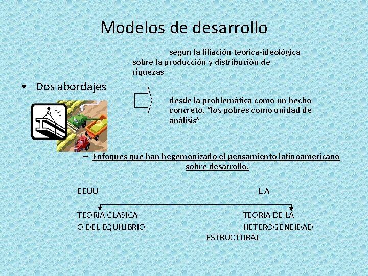 Modelos de desarrollo según la filiación teórica-ideológica sobre la producción y distribución de riquezas