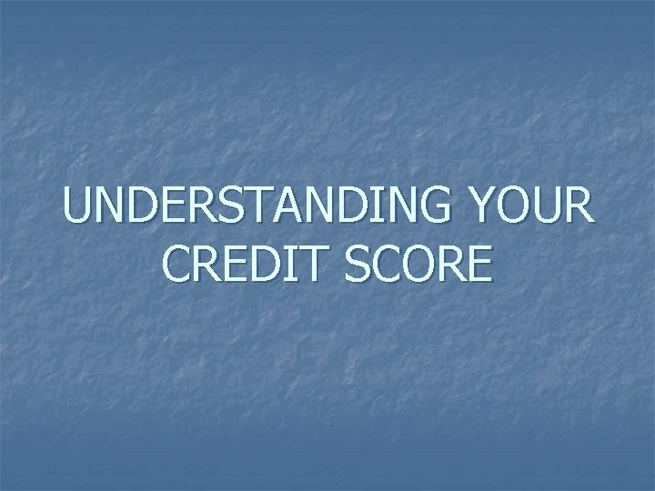 UNDERSTANDING YOUR CREDIT SCORE 