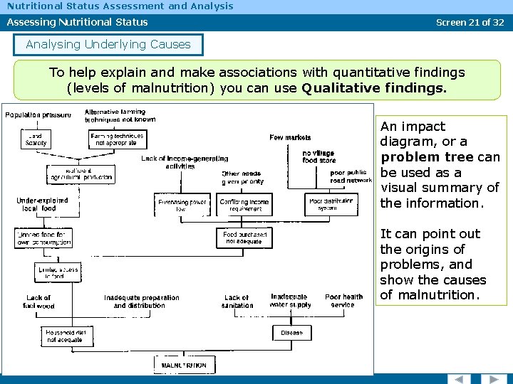 Nutritional Status Assessment and Analysis Assessing Nutritional Status Screen 21 of 32 Analysing Underlying