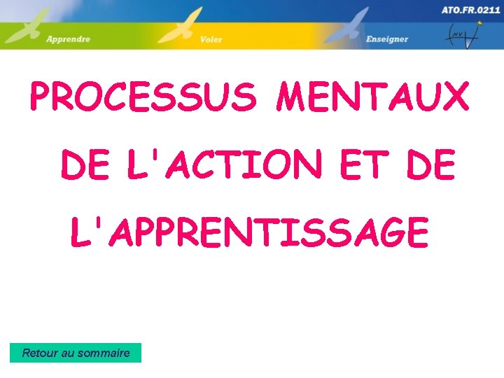 PROCESSUS MENTAUX DE L'ACTION ET DE L'APPRENTISSAGE Retour au sommaire 