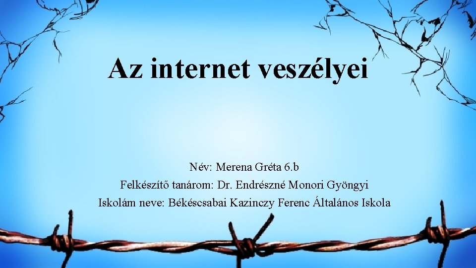 Az internet veszélyei Név: Merena Gréta 6. b Felkészítő tanárom: Dr. Endrészné Monori Gyöngyi