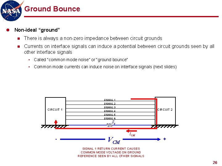 Ground Bounce l Non-ideal “ground” n There is always a non-zero impedance between circuit