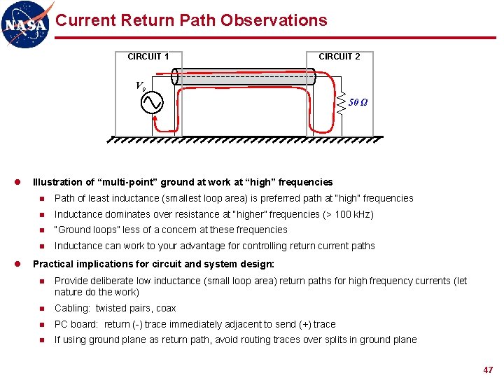 Current Return Path Observations CIRCUIT 1 CIRCUIT 2 V 0 50 Ω l l