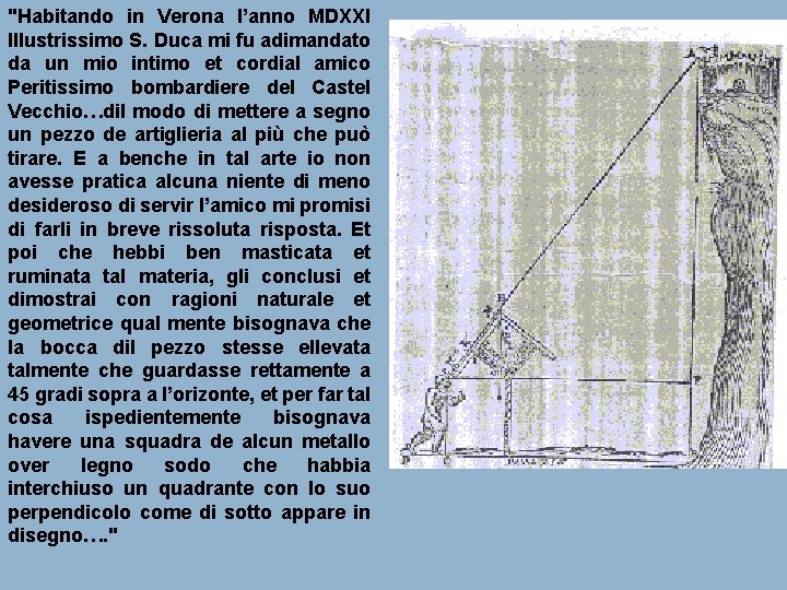 "Habitando in Verona l’anno MDXXI Illustrissimo S. Duca mi fu adimandato da un mio