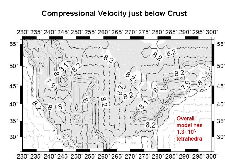 Compressional Velocity just below Crust Overall model has 1. 3 106 tetrahedra Compressional Velocity just below Crust Overall model has 1. 3 106 tetrahedra