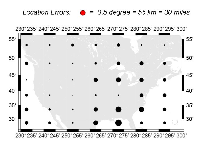 Location Errors: = 0. 5 degree = 55 km = 30 miles 