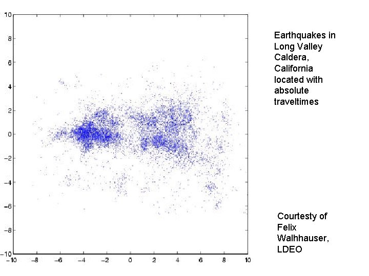 Earthquakes in Long Valley Caldera, California located with absolute traveltimes Courtesty of Felix Walhhauser, Earthquakes in Long Valley Caldera, California located with absolute traveltimes Courtesty of Felix Walhhauser,