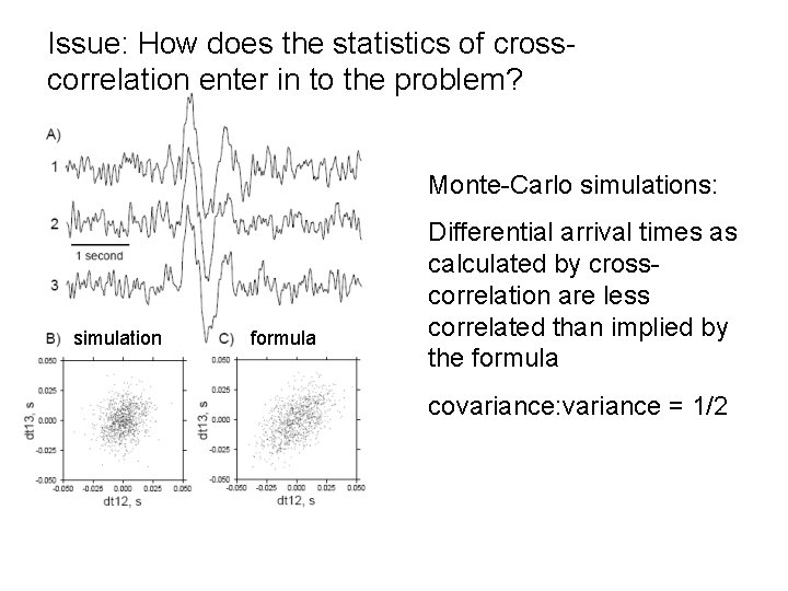 Issue: How does the statistics of crosscorrelation enter in to the problem? Monte-Carlo simulations: