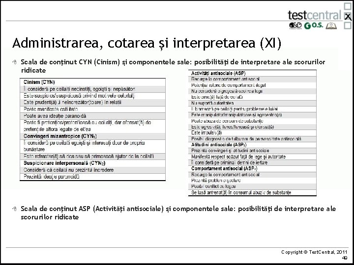 Administrarea, cotarea și interpretarea (XI) 8 Scala de conţinut CYN (Cinism) şi componentele sale: Administrarea, cotarea și interpretarea (XI) 8 Scala de conţinut CYN (Cinism) şi componentele sale: