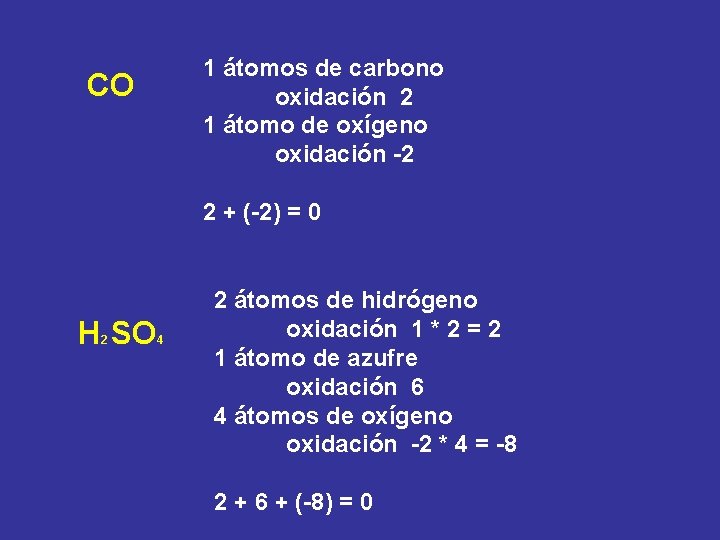 1 átomos de carbono oxidación 2 1 átomo de oxígeno oxidación -2 CO 2 1 átomos de carbono oxidación 2 1 átomo de oxígeno oxidación -2 CO 2