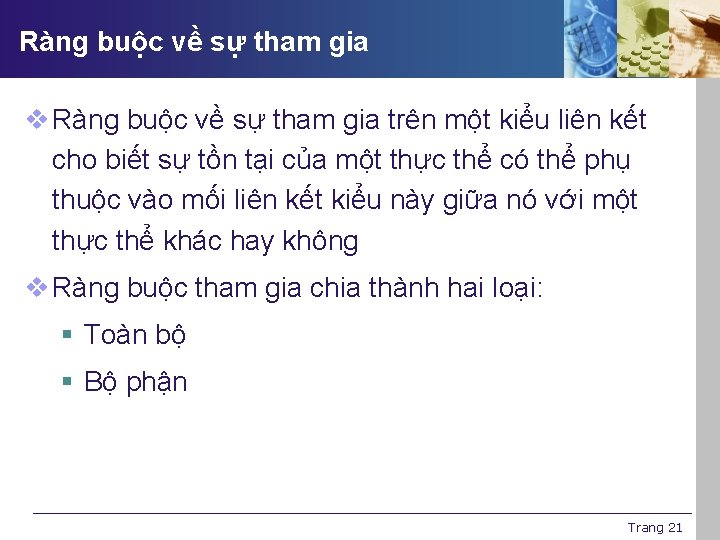 Ràng buộc về sự tham gia v Ràng buộc về sự tham gia trên