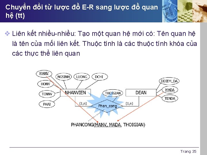 Chuyển đổi từ lược đồ E-R sang lược đồ quan hệ (tt) v Liên