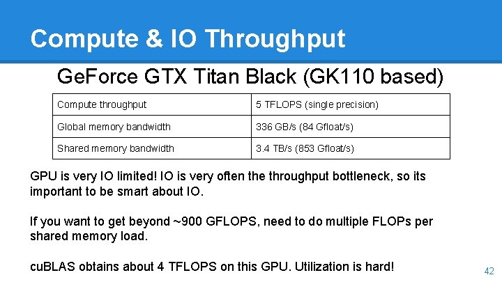 Compute & IO Throughput Ge. Force GTX Titan Black (GK 110 based) Compute throughput