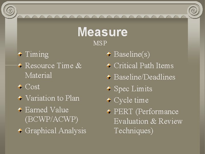 Measure MSP Timing Resource Time & Material Cost Variation to Plan Earned Value (BCWP/ACWP)