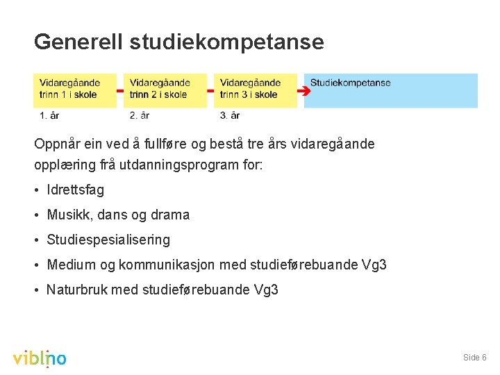 Generell studiekompetanse Oppnår ein ved å fullføre og bestå tre års vidaregåande opplæring frå