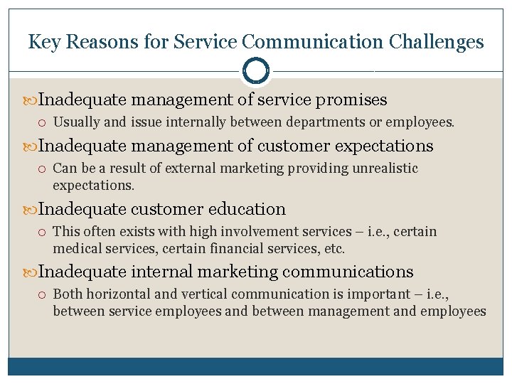Key Reasons for Service Communication Challenges Inadequate management of service promises Usually and issue