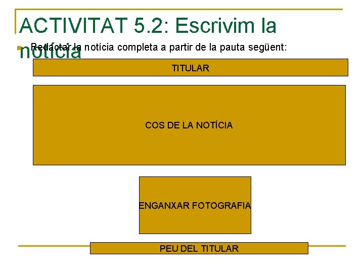 ACTIVITAT 5. 2: Escrivim la Redactar la notícia completa a partir de la pauta