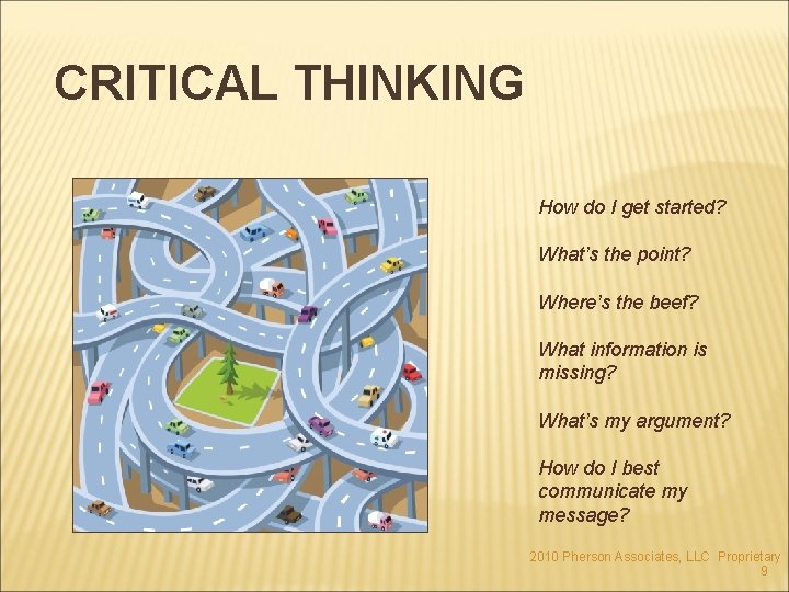 CRITICAL THINKING How do I get started? What’s the point? Where’s the beef? What