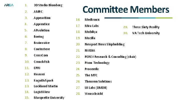 Committee Members 1. 3 D Studio Blomberg 2. AMRC 3. Appearition 16. Medtronic 4.