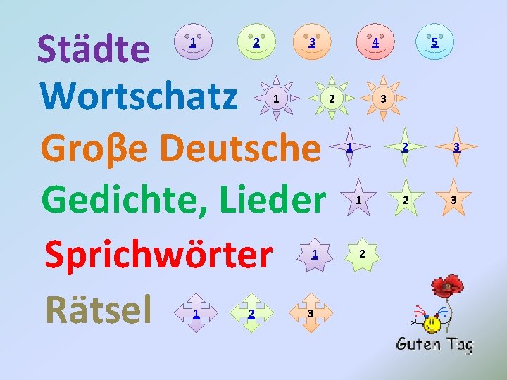 Städte Wortschatz Groβe Deutsche Gedichte, Lieder Sprichwӧrter Rätsel 1 2 3 1 1 1