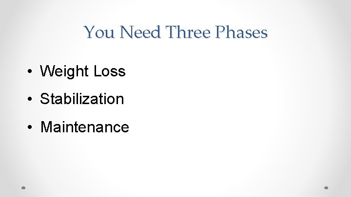 You Need Three Phases • Weight Loss • Stabilization • Maintenance 