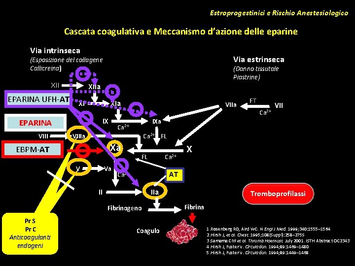 Estroprogestinici e Rischio Anestesiologico Cascata coagulativa e Meccanismo d’azione delle eparine Via intrinseca Via