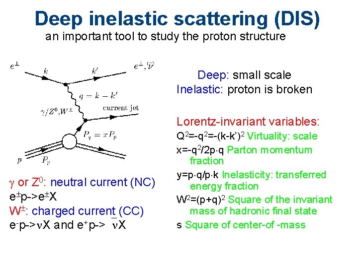 Deep inelastic scattering (DIS) an important tool to study the proton structure Deep: small