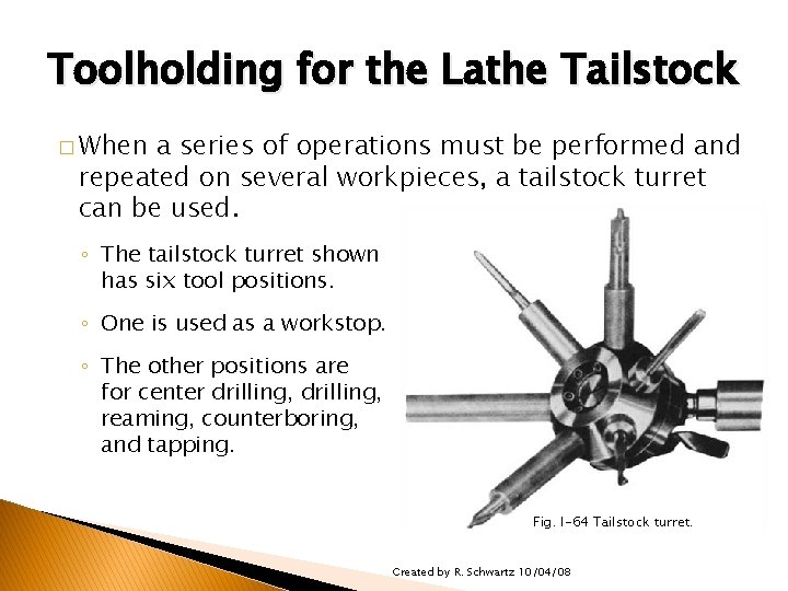 TOOLHOLDERS/TOOLHOLDING FOR THE LATHE Toolholding for the Lathe Tailstock � When a series of