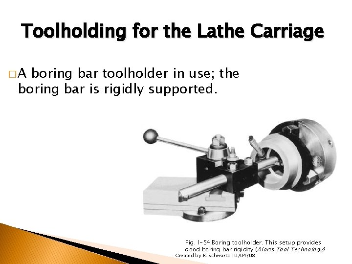 TOOLHOLDERS/TOOLHOLDING FOR THE LATHE Toolholding for the Lathe Carriage �A boring bar toolholder in