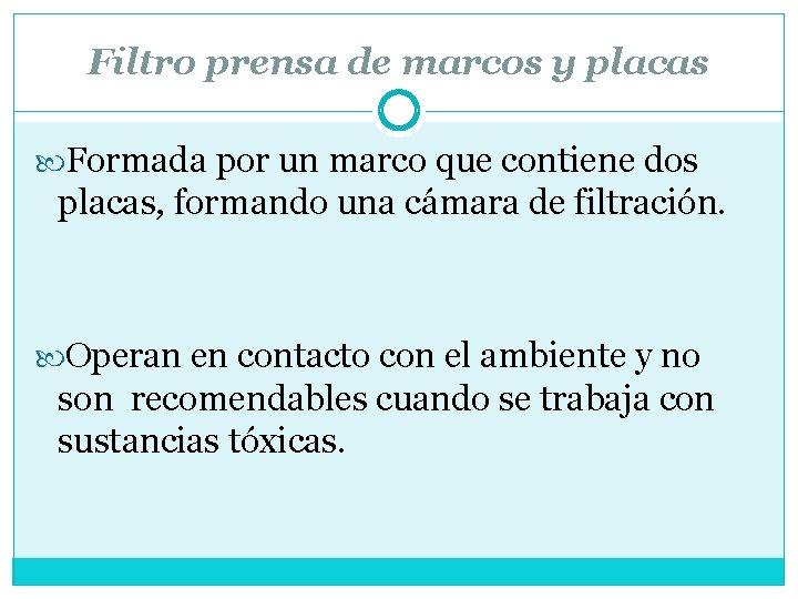 Filtro prensa de marcos y placas Formada por un marco que contiene dos placas,