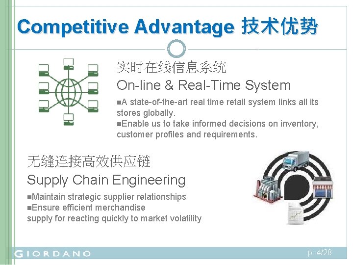 Competitive Advantage 技术优势 实时在线信息系统 On-line & Real-Time System n. A state-of-the-art real time retail