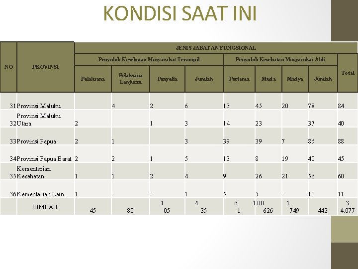 KONDISI SAAT INI JENIS JABATAN FUNGSIONAL Penyuluh Kesehatan Masyarakat Terampil NO Penyuluh Kesehatan Masyarakat