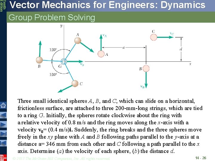 Tenth Edition Vector Mechanics for Engineers: Dynamics Group Problem Solving Three small identical spheres