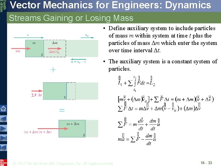 Tenth Edition Vector Mechanics for Engineers: Dynamics Streams Gaining or Losing Mass • Define