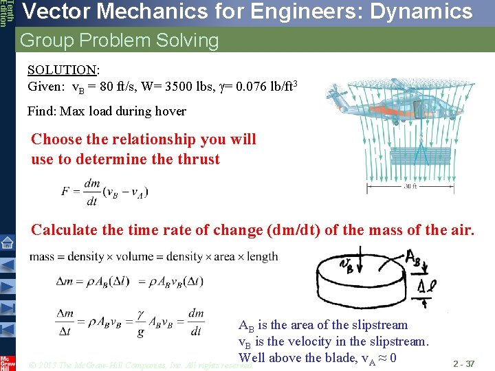 Tenth Edition Vector Mechanics for Engineers: Dynamics Group Problem Solving SOLUTION: Given: v. B