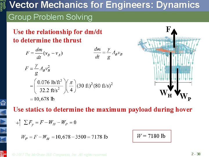 Tenth Edition Vector Mechanics for Engineers: Dynamics Group Problem Solving F Use the relationship