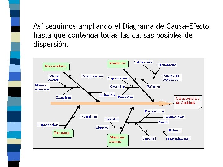 Así seguimos ampliando el Diagrama de Causa-Efecto hasta que contenga todas las causas posibles