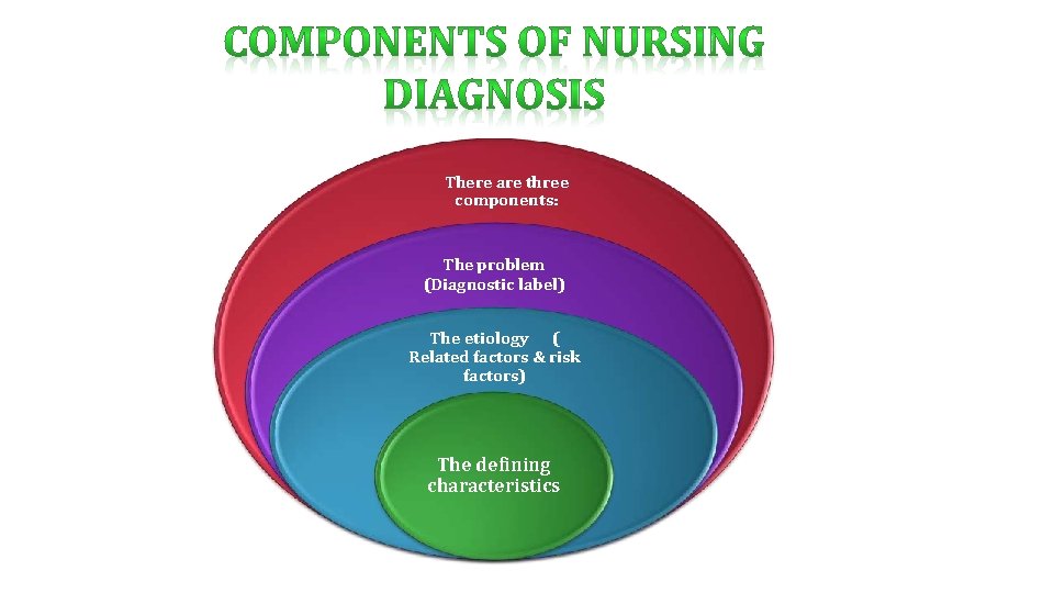 There are three components: The problem (Diagnostic label) The etiology ( Related factors &