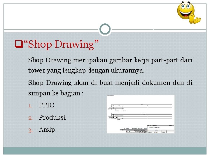 q“Shop Drawing” Shop Drawing merupakan gambar kerja part-part dari tower yang lengkap dengan ukurannya.