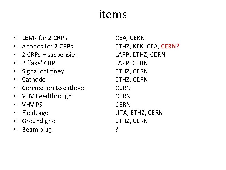 items • • • LEMs for 2 CRPs Anodes for 2 CRPs + suspension