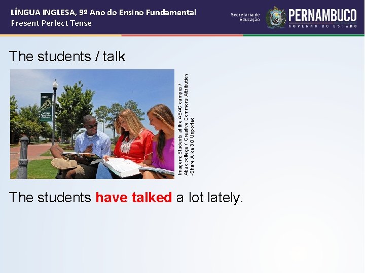 LÍNGUA INGLESA, 9º Ano do Ensino Fundamental Present Perfect Tense Imagem: Students at the