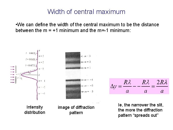 Width of central maximum • We can define the width of the central maximum