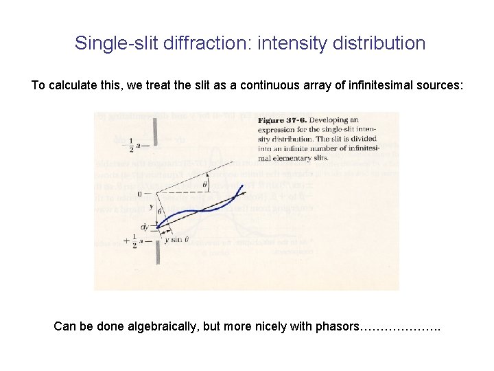 Single-slit diffraction: intensity distribution To calculate this, we treat the slit as a continuous