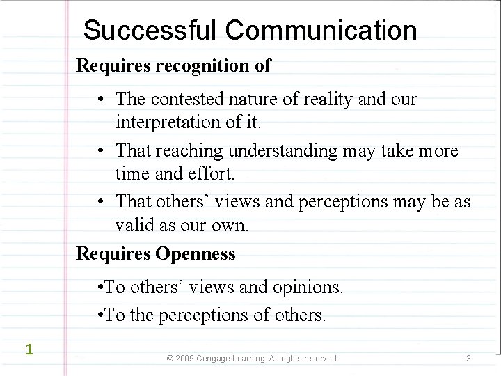 Successful Communication Requires recognition of • The contested nature of reality and our interpretation Successful Communication Requires recognition of • The contested nature of reality and our interpretation